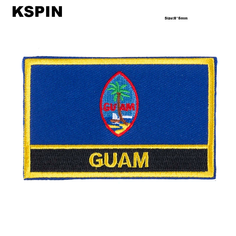 Blue and yellow embroidered patch featuring the Guam flag design with the word GUAM below.