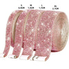 Rolls of pink crystal rhinestone ribbon in sizes S to XL for DIY crafts