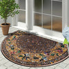 A semi-circular mosaic floor mat with a vintage floral print featuring various colors and patterns.