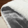 Close-up of a double-sided sherpa fleece blanket showing a light beige side and a dark gray side.