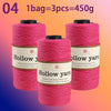 Three spools of pink hollow yarn, each containing three skeins totaling 450g for knitting and crochet.