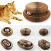 A set of foldable cat scratching boards in brown material, shown with a cat and various angles.