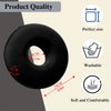 A black ear piercing pillow showing its dimensions and features like perfect size, washability, and softness.