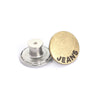 A pair of replacement metal buttons, one silver and one gold, for denim and clothing.