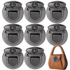 A set of gold metal twist locks for bags and cases shown in various angles.