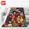 A colorful anime character flannel throw blanket featuring multiple characters from Dragon Ball Z