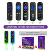 Universal covers for Roku remote showing various black and colored silicone cases with a lanyard.