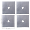 Four square gray reusable non-stick gas stove cleaning mats, each featuring a central circular cutout.