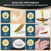 A set of clear PVC table protectors demonstrating waterproof, scratch-proof, easy-to-clean, soft and elastic, round-edged mat
