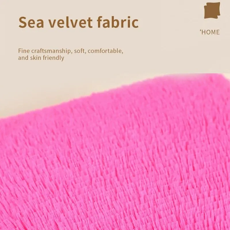 Close-up of a bright pink sea velvet fabric texture.