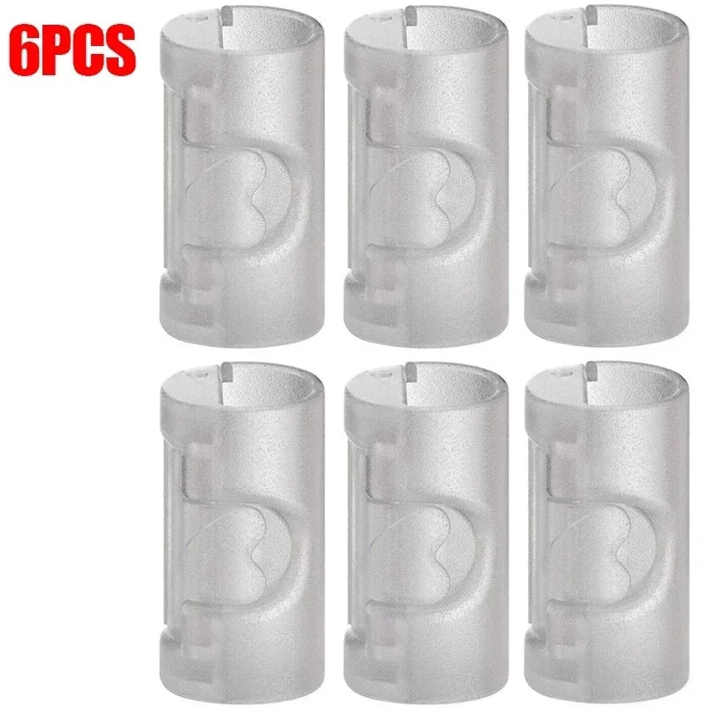 Six pieces of silver non-slip bed sheet grippers with adjustable clips.