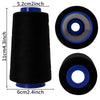 A roll of black heavy-duty waterproof sewing thread with a blue core and a circular spool.