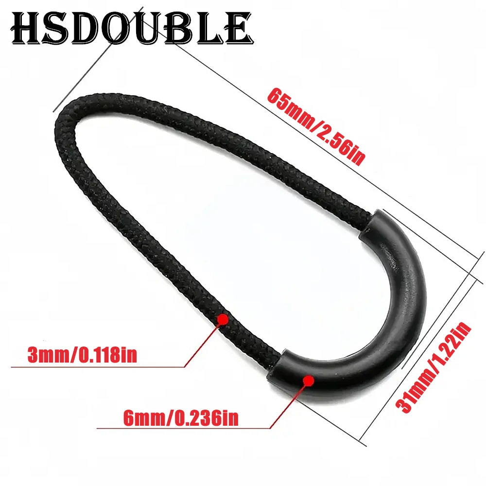 Black U-shape zipper pull straps with measurements shown for size reference
