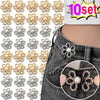 A set of 10 adjustable metal flower clips in gold and silver colors for decorating pants and jeans.