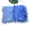 Two pieces of bright blue faux fur plush fabric labeled 16# and 35# for sewing and crafting.