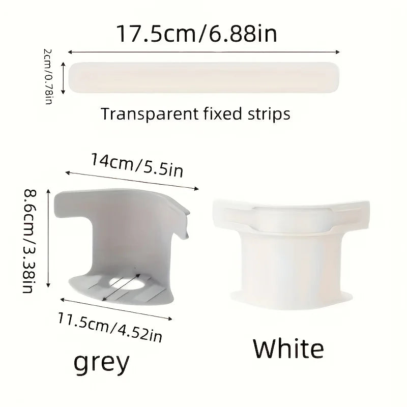 Set of four white and grey adjustable bed sheet holders with transparent fixed strips