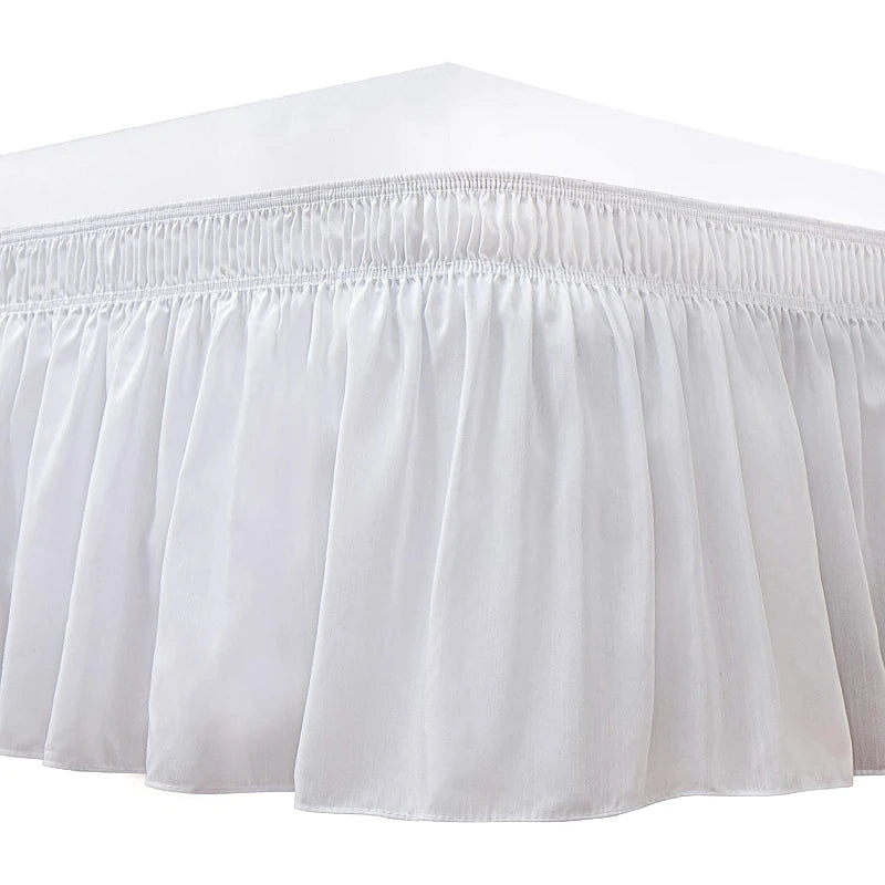 White thick ruffle bed skirt with adjustable elastic belt