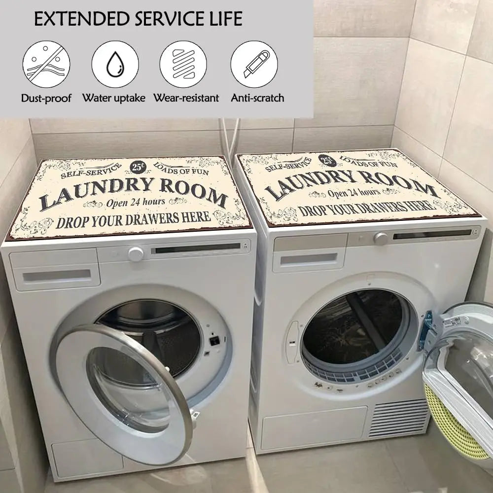 Two white laundry rooms with protection mats and a washing machine visible.