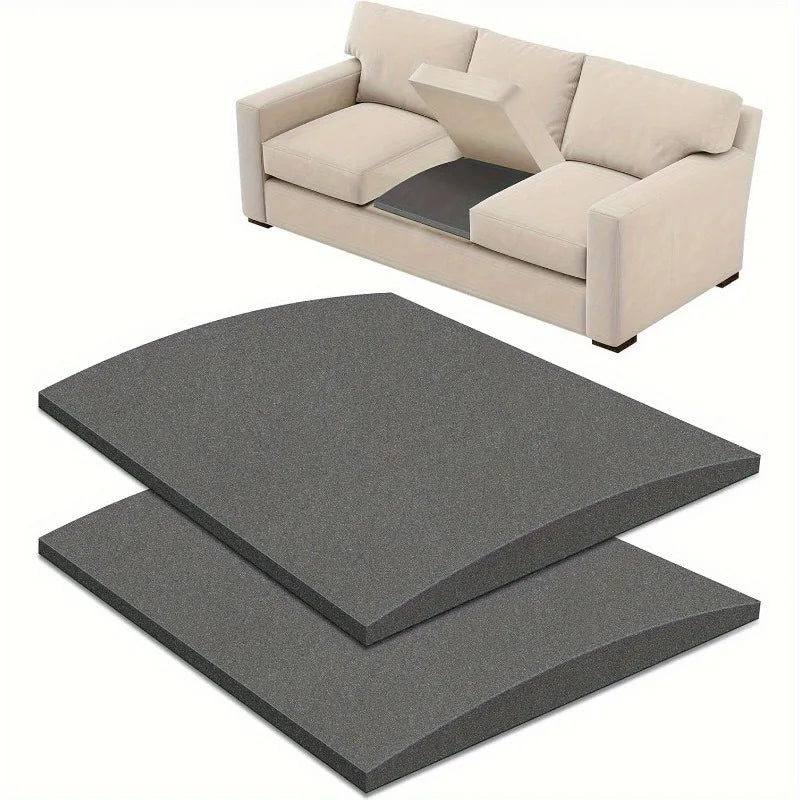 A beige sofa cushion repair pad is shown next to a gray, rectangular pad.