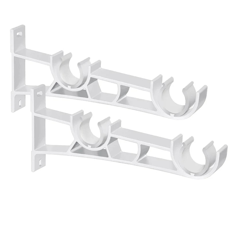 White heavy duty double curtain rod brackets for support