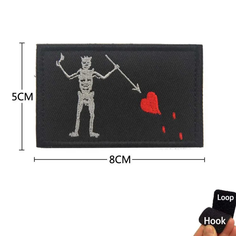 Blackbeard skull pirate flag embroidered patch with hook and loop backing