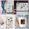 A collection of funny meme and nostalgia vinyl stickers for laptop and decor displayed on a notebook.
