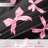 Pink microfiber bow print duvet cover set featuring a plaid pattern and pillowcases.