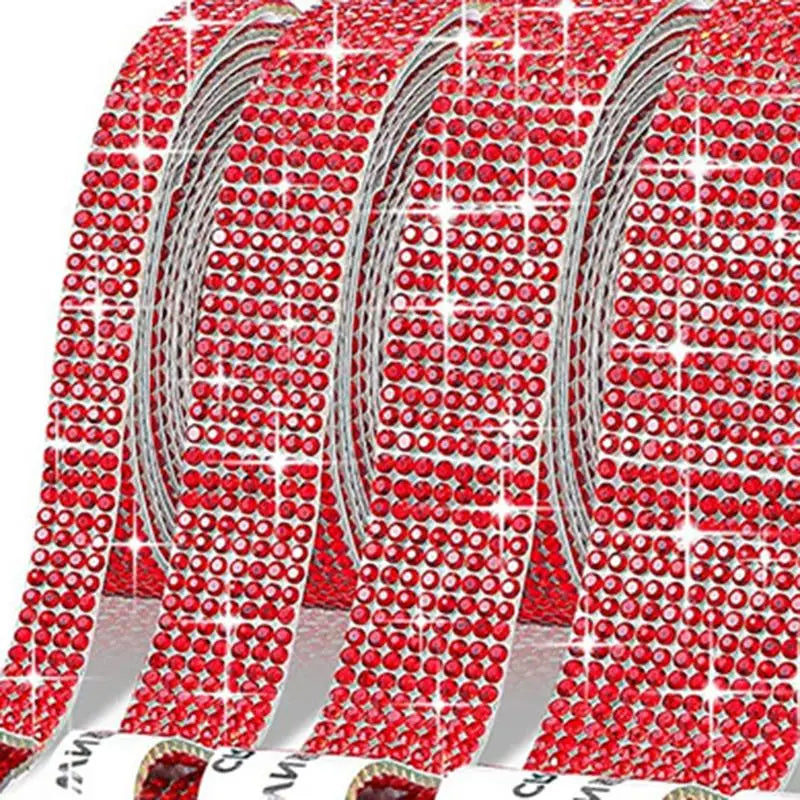 Red crystal rhinestone sticker ribbon with diamond trim for crafts and decor