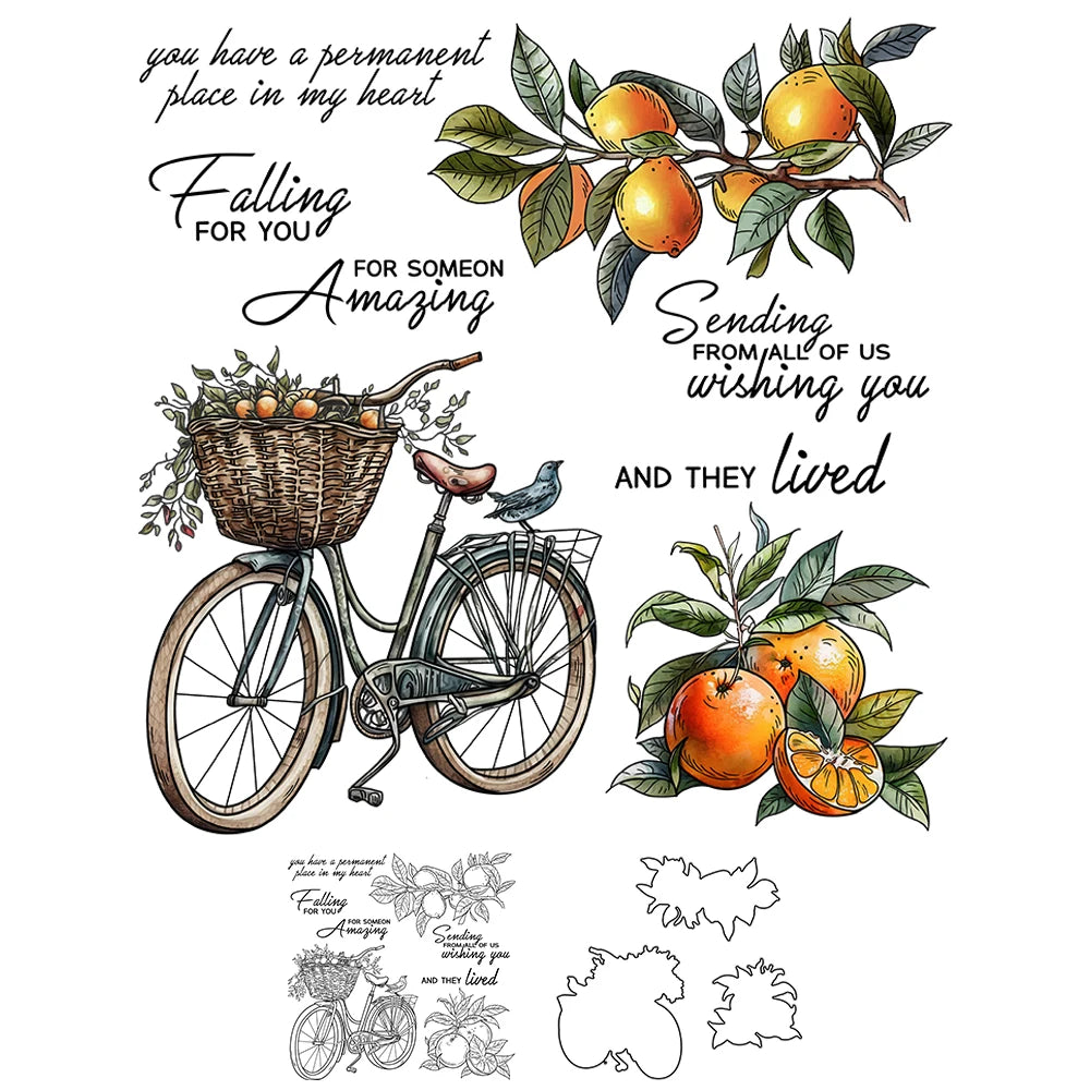 A set of DIY fruit and flower cutting dies for scrapbooking featuring leaves, fruit, and branches.
