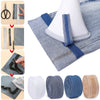 Various rolls and strips of self-adhesive hem tape for fabric repair and shortening in different colors