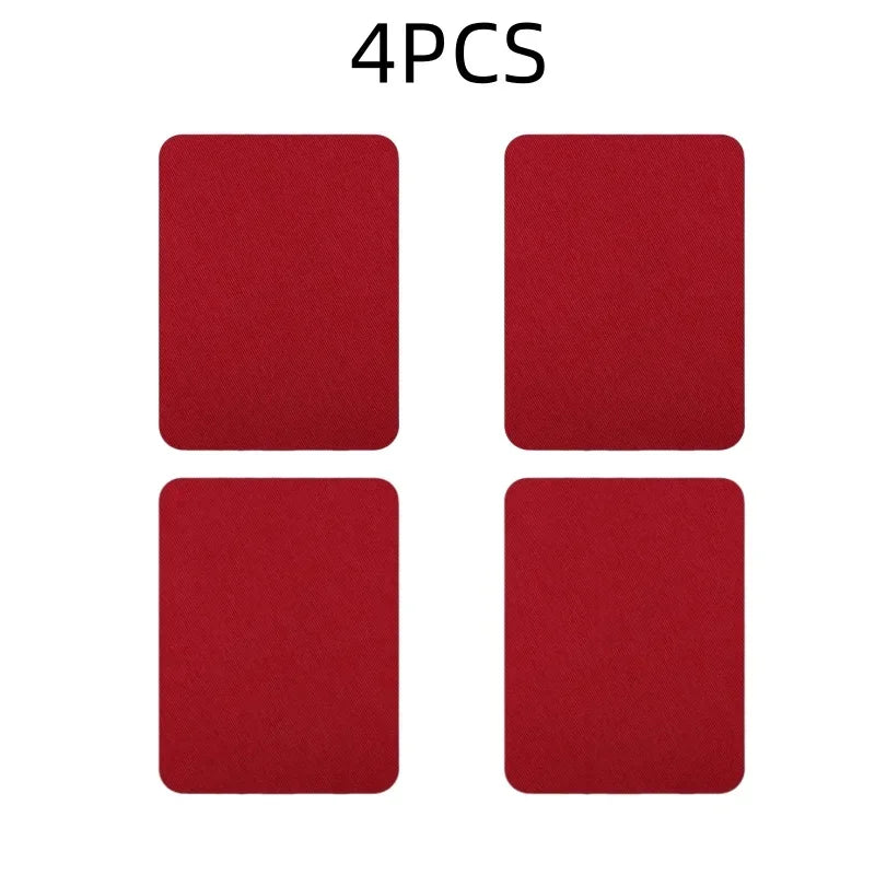 A set of four maroon iron-on fabric repair patches arranged in a 2x2 grid.