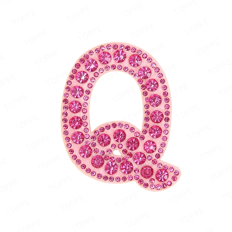Pink rhinestone letter Q patch for DIY craft project