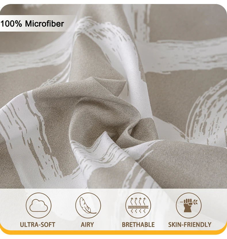 Close-up of a beige microfiber fabric with white heart print detailing, showing its soft and breathable texture.