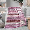 A pink and purple flannel throw blanket with inspirational text for mom