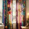 Colorful digital print patchwork curtains featuring vibrant floral and abstract patterns.