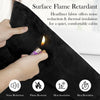 A hand lights a piece of black suede fabric, demonstrating its surface flame retardant properties for noise reduction and the