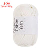 A ball of white metallic T-shirt yarn for crochet and DIY crafts