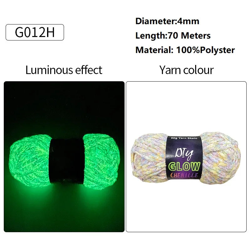 A spool of 4mm diameter, 70 meter 100% polyester yarn with a luminous glow effect and yellow-grey color.
