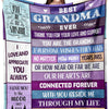 A purple throw blanket featuring text expressing love and appreciation for a grandma