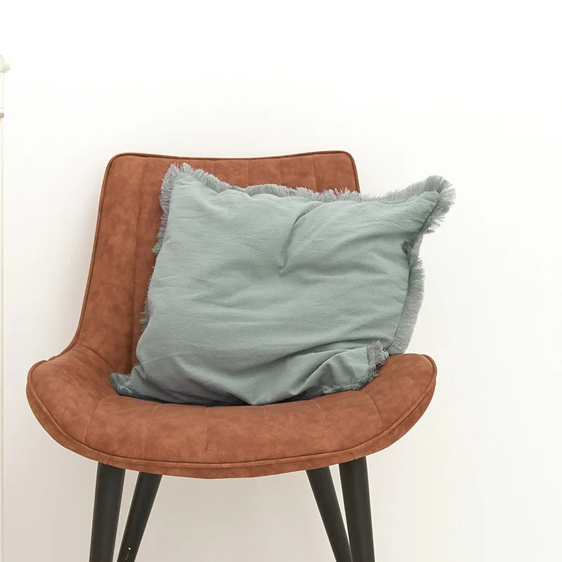 Washed Cotton Solid Cushion Cover with Tassel Fringe