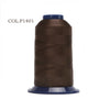 A spool of dark brown high tenacity polyester embroidery thread labeled COL.P1401.
