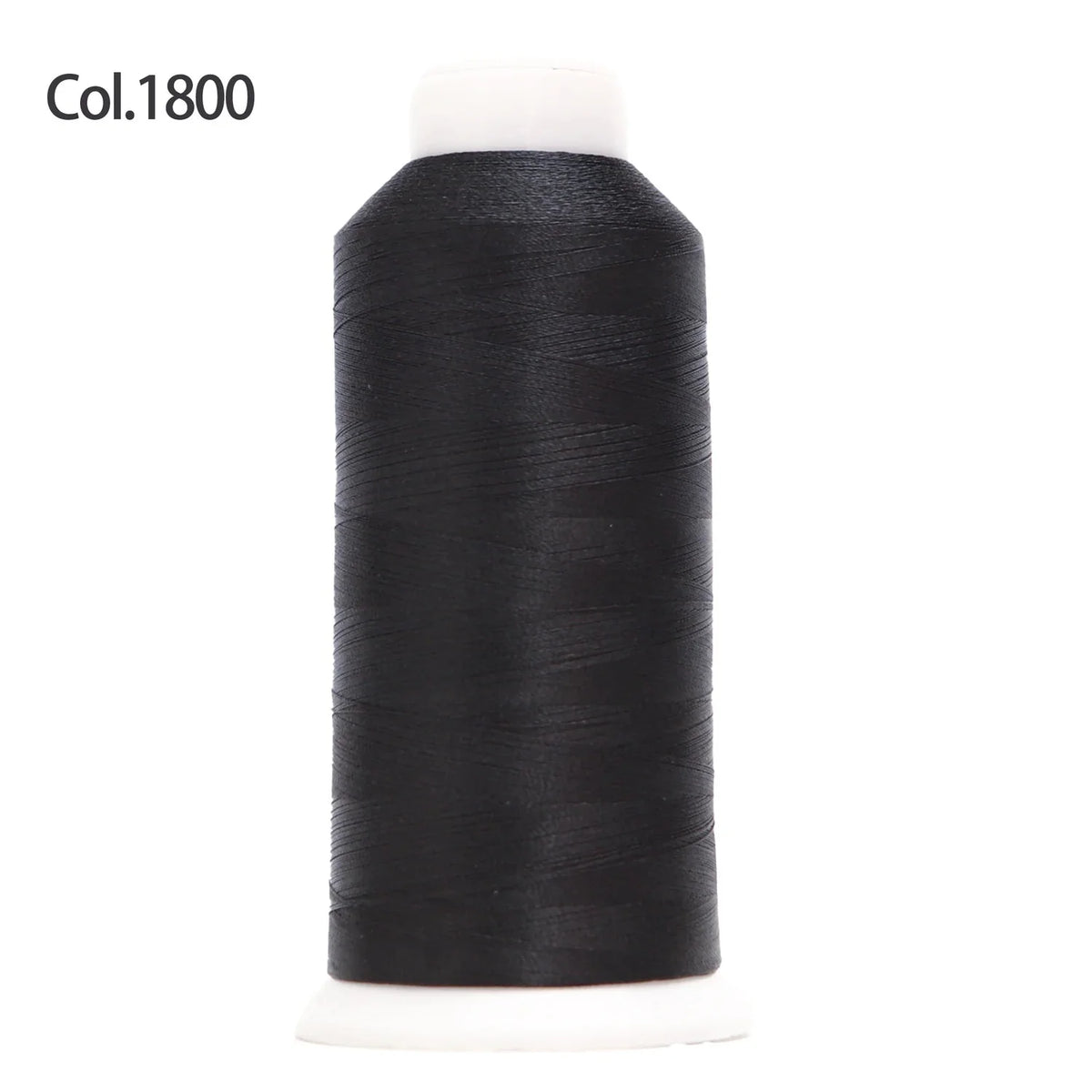 A roll of black polyester embroidery thread labeled Col.1800 with a white core.