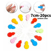 A set of 20 random colored plastic threaders for sewing and crafting, shown with close-up usage examples.