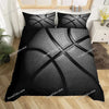 Black leather texture duvet cover featuring a black basketball design for boys and teens