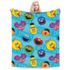 A colorful flannel throw blanket featuring cartoon characters from Sesame Street like Elmo and Friends.