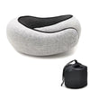 Gray and black adjustable memory foam travel neck pillow designed for comfortable on-the-go support