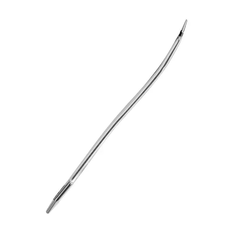 A silver leather sewing awl used for stitching.