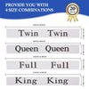 A set of 20 elastic bed sheet organizer straps with size labels including Twin, Queen, Full, and King.