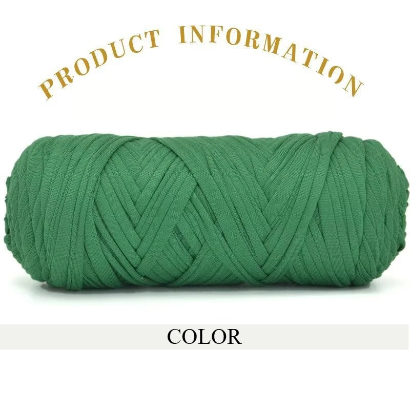 A spool of thick, dark green polyester blended yarn coiled tightly for crafting.
