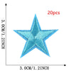 A blue five-pointed star embroidery patch shown against a measurement scale.